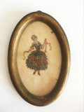 Cumpara ieftin Tablou vechi broderie goblen, portret femeie secolul 19, boudoir, rama lemn