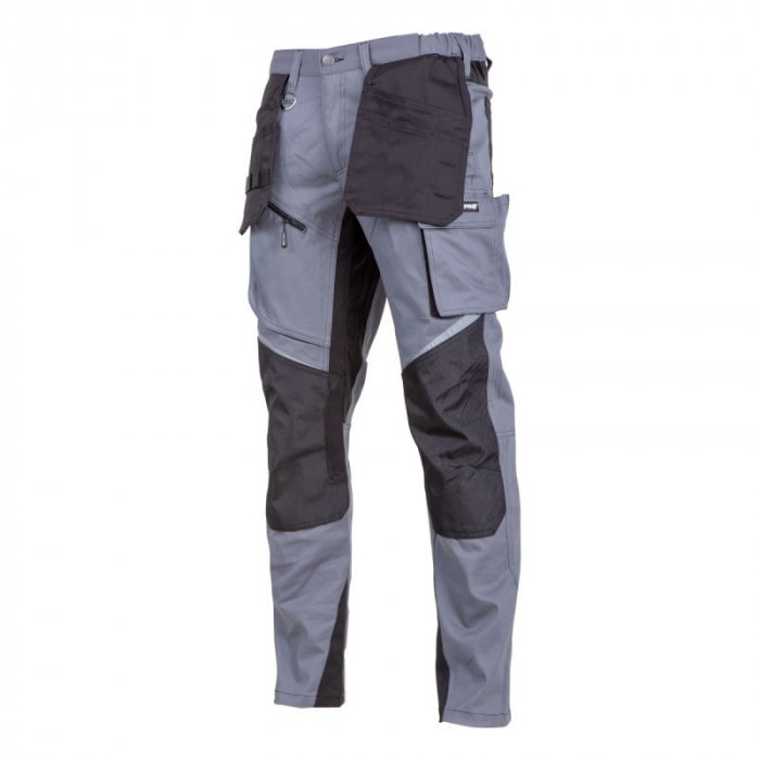 Pantaloni de lucru Slim Fit Lahti Pro, marimea L, 176 cm, bumbac/elastan, benzi reflectorizante, 13 buzunare, Gri