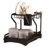 Raft Organizator pentru Vase, Negru, din metal, cu tava de scurgere, 42 x 30 x 32 cm, TopBazar