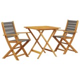 Cumpara ieftin Set mobilier bistro, 3 piese, gri, polipropilena si lemn masiv