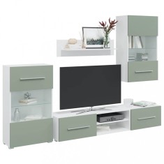 vidaXL Unități TV 5 piese cu iluminare LED Lemn prelucrat verde măslin 3324232