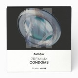 Prezervative SATISFYER Premium Condoms M, din latex, lubrifiate, design modern, diametru 53 mm, 100 bucăți