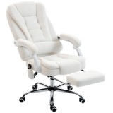 Vinsetto Fotoliu de birou executive cu masaj și &icirc;ncălzire &icirc;nălțime reglabilă spătar &icirc;nclinabil tapițerie din in alb | Aosom Romania