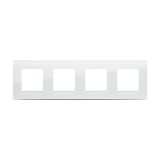 Ramă sticlă albă 4 posturi Pulsar Touch NS, design modern 4mm securizat, montaj &icirc;ncastrat orizontal sau vertical pentru aparataj electric elegant.