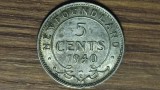 Newfoundland provincie Canada - bijuterie argint sterling - 5 cents 1940 C/ Ottawa - George VI - rara !! tirak 200 k - Impecabila !