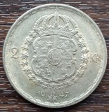 (A992) MONEDA DIN ARGINT SUEDIA - 2 KRONOR 1947, LIT. TS, REGELE GUSTAV V