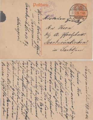 Germany 1916 Old postcard stationery Saargemund to Markneukirchen ink blot D.383 foto