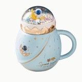 Cana cu capac tip ceainic din ceramica Pufo Travel the Space pentru cafea sau ceai, 500 ml, albastru