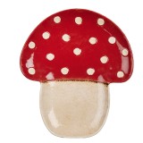 Cumpara ieftin Platou Ciupercuta ceramica bej rosie 23x26x3 cm
