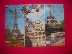 HOPCT 44155 TURNUL EIFFEL/NOTRE DAME/SACRE-PARIS-FRANTA-STAMPILOGRAFIE-CIRCULATA foto