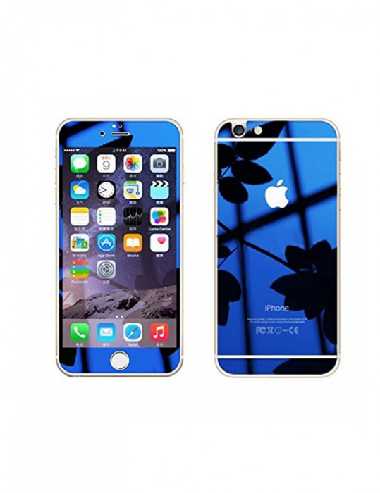 Folie Sticla iPhone 6 iPhone 6s Tuning Albastru Oglinda Fata+Spate Tempered Glass Ecran Display LCD