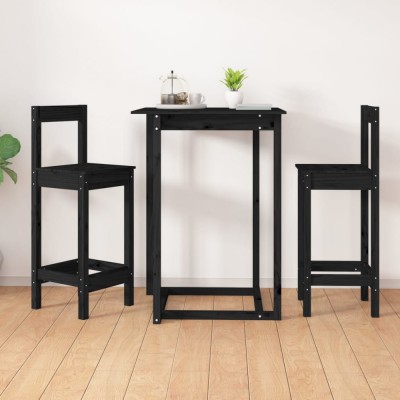 vidaXL Scaune de bar, 2 buc., negru, 40x41,5x112 cm, lemn masiv pin 822146 foto