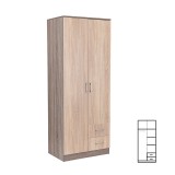 Dulap dormitor Miami 80x205 cm, Stejar Sonoma/York, 5 rafturi, 2 sertare, lemn
