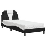 Cumpara ieftin Pat, Viana, cu saltea, negru si alb, 90x190 cm, piele ecologica