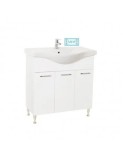 Baza si lavoar ceramic GN1531, mobilier baie stativ 80 cm, front MDF, 3 usi, balamale soft close, picioare cromate reglabile, alb