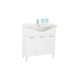 Baza si lavoar ceramic GN1531, mobilier baie stativ 80 cm, front MDF, 3 usi, balamale soft close, picioare cromate reglabile, alb