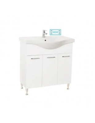 Baza si lavoar ceramic GN1531, mobilier baie stativ 80 cm, front MDF, 3 usi, balamale soft close, picioare cromate reglabile, alb foto