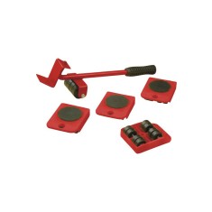 Set StrongPunch pentru mutat obliecte pana la 150 kg, 5 piese, cu 4 role a cate 8 roti si 1 cric pentru ridicare usoara, rosu, Doty