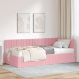 Cumpara ieftin Cadru de pat coltar cu saltea 2 buc. Roz 100 x 200 cm Catifea