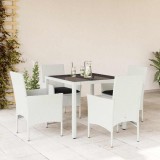 vidaXL Set mobilier de grădină cu perne 5 piese alb poliratan &amp; sticlă