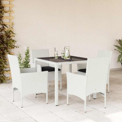 vidaXL Set mobilier de grădină cu perne 5 piese alb poliratan &amp;amp; sticlă foto