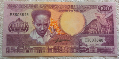 Bancnota 100 GULDENI - SURINAME, anul 1986 *cod 916 = UNC foto