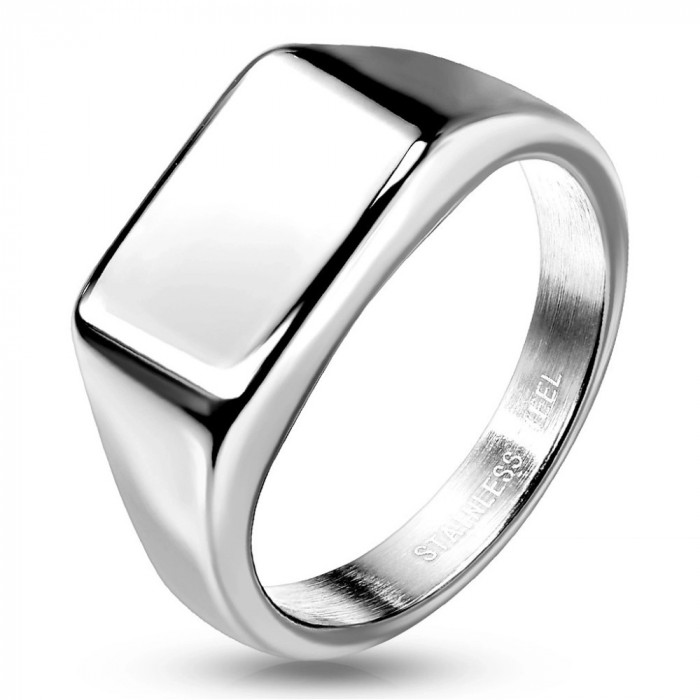 Inel din oțel inoxidabil 316L - dreptunghi, suprafață netedă, culoare argintie - Marime inel: 67