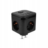 Prelungitor cub Huslog PowerCube HUS1050, 3 prize Schuko, 2x USB-A, 2x USB-C, 3680 W, negru