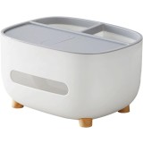 Suport pentru Servetele, Cutie Multifunctionala, Design Minimalist, ABS, cu Suport pentru Obiectele Personale, pentru Birou, 21x12x12 cm, Gri