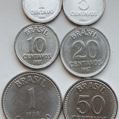 set 6 monede Brazilia 1, 5, 10, 20, 50 centavos 1 cruzado 1986 - 1988 UNC - A024