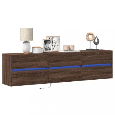 vidaXL Dulap TV de perete cu lumini LED, stejar maro, 180x31x45 cm foto