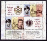 ✅RO 2021 , LP 2343b ,&quot;Centenarul nasterii Regelui Mihai I&quot;, colita 880 2M+2V,MNH, Nestampilat