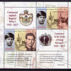 RO 2021 , LP 2343b ,"Centenarul nasterii Regelui Mihai I", colita 880 2M+2V ,MNH