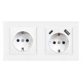 Nova priză cu &icirc;mpăm&acirc;ntare 16A 250V USB cu cadru alb