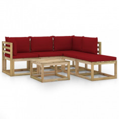 Set mobilier de grădină cu perne roșu vin, 6 piese
