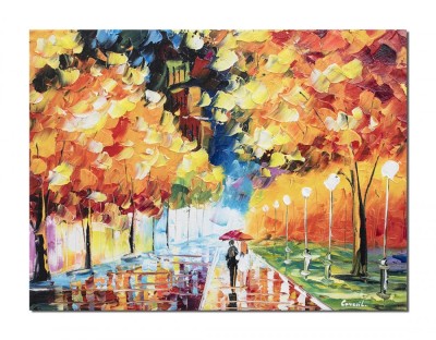 Tablou pictat manual, Tu si eu sub o umbrela, stilizat - 40x30cm ulei in cutit efct 3D, Superb! foto
