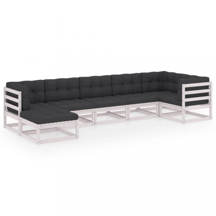 Set mobilier de gradina cu perne, 7 piese, lemn masiv de pin
