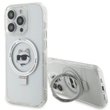 Husa MagSafe pentru Apple iPhone 15 Pro, Karl Lagerfeld, Ring Stand Choupette&#039;s Head, Alba