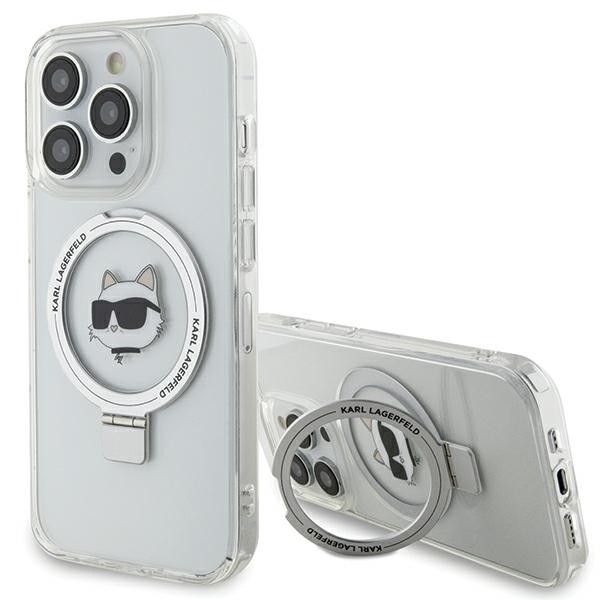 Husa MagSafe pentru Apple iPhone 15 Pro, Karl Lagerfeld, Ring Stand Choupette&#039;s Head, Alba