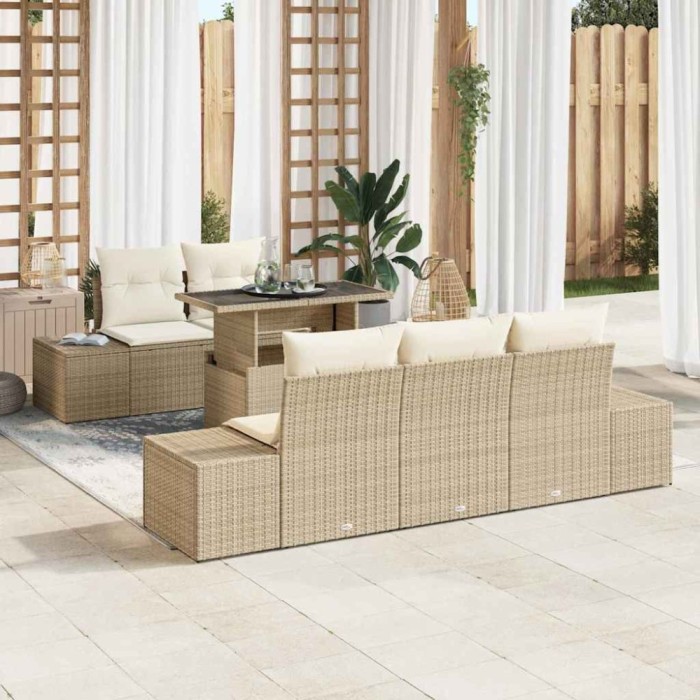 Set de canapele pentru grădină cu pernă 6 pcs bej și crem