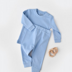 Set bluzita cu maneca lunga si pantaloni lungi - bumbac organic 100% - Bleu, BabyCosy (Marime: 12-18 Luni)