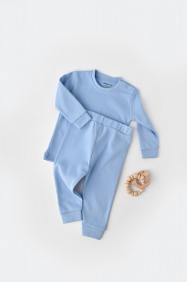 Set bluzita cu maneca lunga si pantaloni lungi - bumbac organic 100% - Bleu, BabyCosy (Marime: 6-9 luni) foto