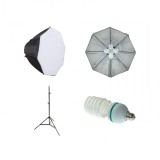 Cumpara ieftin Kit lumina continua cu 4 becuri E27, softbox octogonal 70cm si stativ 75-205cm, Generic