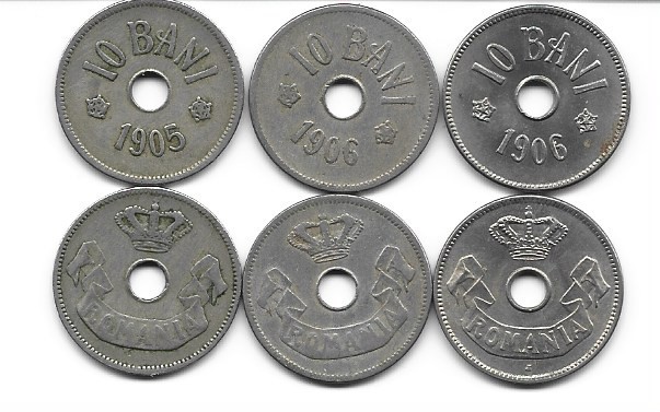 Romania 3 x 10 bani 1905, 1906 si 1906J