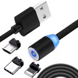 Cumpara ieftin Cablu magnetic 3 in 1 M065A, Micro USB TYP-C, 1m, Negru, Oem