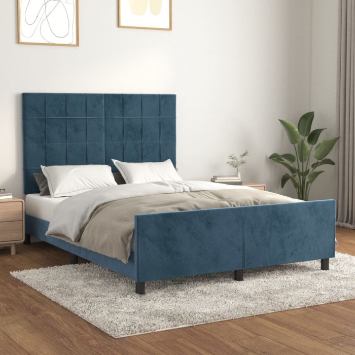 vidaXL Cadru de pat fără saltea, albastru &icirc;nchis, 140x190 cm, catifea 3125755