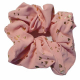 Elastic de par tip scrunchie, textil cu imprimeu, roz somon, Oem