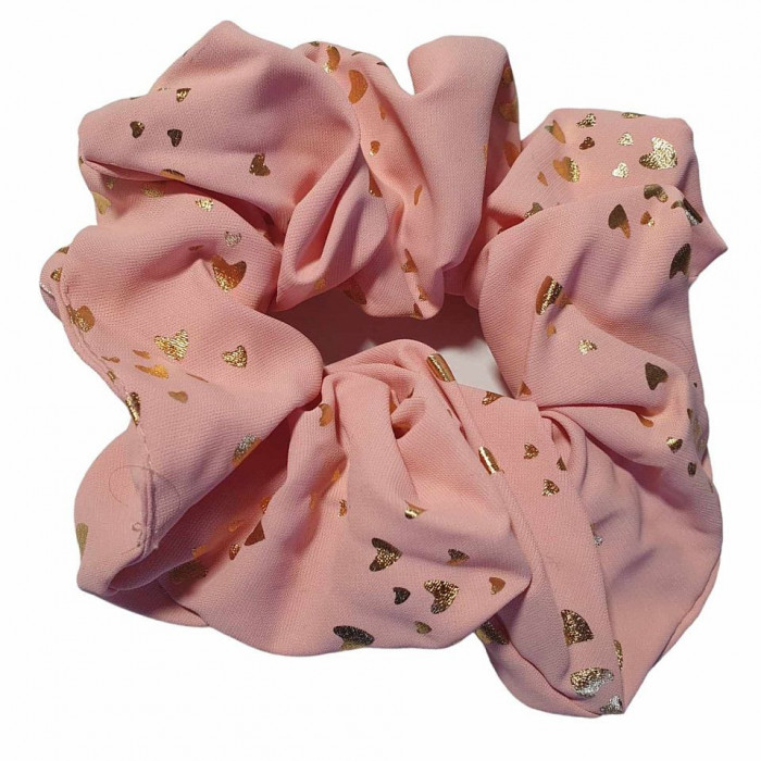 Elastic de par tip scrunchie, textil cu imprimeu, roz somon