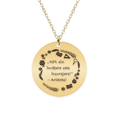 Courage - Colier personalizat 90% din invatare este incurajare din argint 925 placat cu aur galben 24K foto