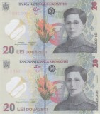 Bancnota Romania 20 lei 2021 si 2023 - PNew UNC ( set x2 polimer ambele date - vezi descriere )
